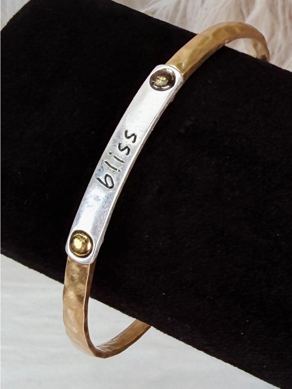 Bliss Two-Tone Hammered Bangle Bracelet - Goldtone and Silvertone